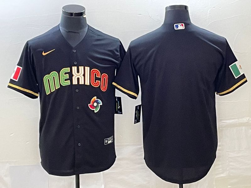 Men 2023 World Cub Mexico Blank Black gold Nike MLB Jersey1
